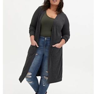 Torrid Longline Open Front Charcoal Gray Cardigan BNWT Super Soft Slub sz 2